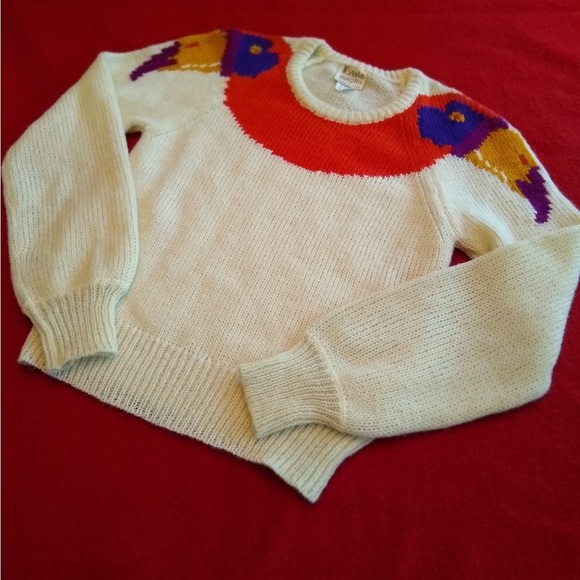 NWOT Krizia Maglia Vintage Cream and Red Flamingo Crew Neck Sweater 1 of a kind! - Picture 3 of 5